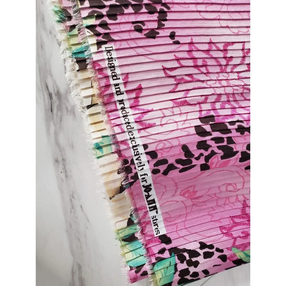PINK FLORAL PRINT ACCORDION PLEATED SATIN POLYESTER FABRIC